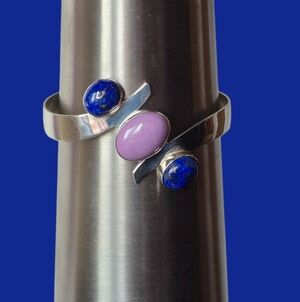 Elegant Silver Bracelet with Lapis Stone and Pink Stone Size 6½